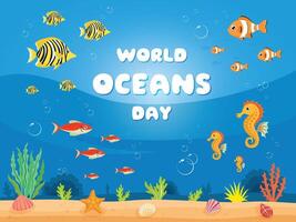 animal in blue sea world oceans day illustration design vector