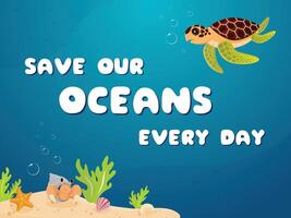 animal in blue sea world oceans day illustration design vector