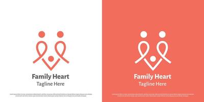 Family heart logo design illustration. Silhouette of family hearts father mother child baby care help support love affection parents maternal hope peace. Warm gentle minimal simple flat icon symbol. vector
