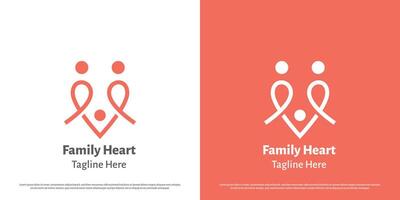 familia corazón logo diseño ilustración. silueta de familia corazones padre madre niño bebé cuidado ayuda apoyo amor afecto padres materno esperanza paz. calentar amable mínimo sencillo plano icono símbolo. vector