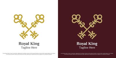 Kingdom keys logo design illustration. Silhouette of the royal imperial treasure key object royal prince king honor keyhole pass secure. Simple minimal minimalist vintage old classic icon symbol. vector