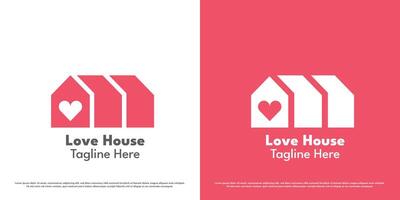 Heart house logo design illustration. Silhouette of building a house of love care charity help support kind peace calm gentle pink cute happy estate. Minimal life simple flat icon symbol. vector