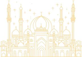 Majestic Golden Mosque Silhouette Under a Starry Sky with Crescent Moons and Clouds vector