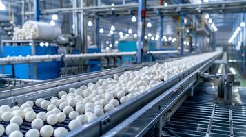 estado de el Arte huevo clasificación máquina a un moderno comercial huevo producción instalaciones foto