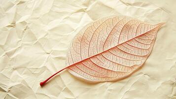 Intricate red leaf skeleton texture background ideal for designers, artists, and creatives. photo