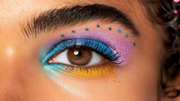 Softly blended editorial makeup in minimalist style with aesthetic eye colors for party ready look photo