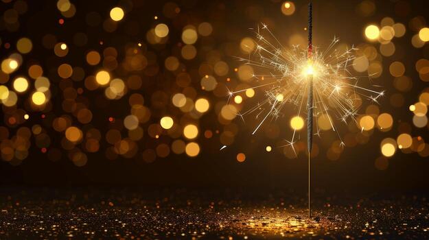 Bright new year s eve sparkler shining in captivating bokeh light background ambiance photo