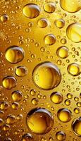 Elegant golden liquid with oil bubble background and sparkling droplets for stunning visuals photo