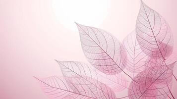 Delicate pink skeleton leaf texture background with intricate veins pattern for design projects photo