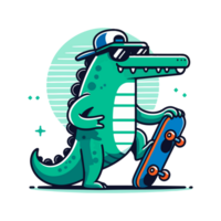 cartoon crocodile with sunglasses and a skateboard png