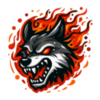 a wolf head with flames on transparent background png