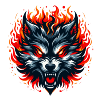 ein Wolf Kopf mit Flammen auf transparent Hintergrund png