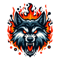 a wolf head with flames on transparent background png