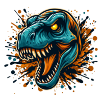 t-rex head with fire and blood splatters on a transparent background png