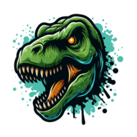 t-rex head with fire and blood splatters on a transparent background png