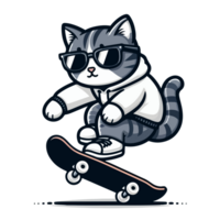 tecknad serie katt bär glasögon och slips ridning en skateboard png