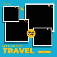 Travel sale social media post template. Summer beach holiday promotion banner design. vector