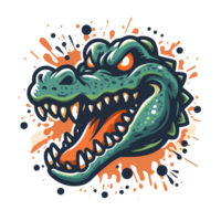crocodile head with splatters and paint on a transparent background png
