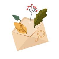 Envelope with beautiful autumn leaves. vector