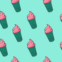 90s cute retro color seamless pattern in doodle style. Ice cream background. vector