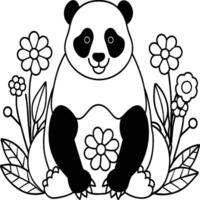 Cute panda coloring pages. Panda animal outline for coloring book. Panda line art vector