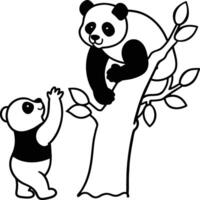 Cute panda coloring pages. Panda animal outline for coloring book. Panda line art vector