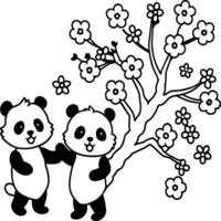 Cute panda coloring pages. Panda animal outline for coloring book. Panda line art vector