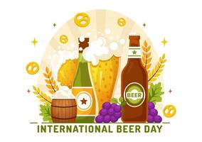 internacional cerveza día ilustración en 5 5 agosto con salud cervezas celebracion y fabricación de cerveza en plano dibujos animados antecedentes diseño vector
