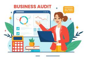 Business Audit Documents Illustration with Charts, Accounting, Calculations and Financial Report Analytics in Flat Cartoon Background vector
