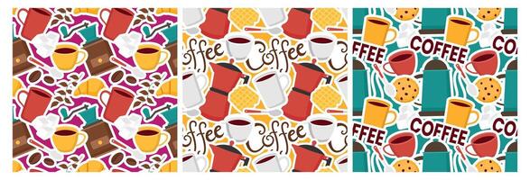 Coffee Time Seamless Pattern Design With Cacao Beans, Grains and Jug in Cartoon Flat Illustration vector