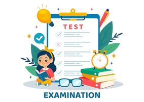 Examination Paper Illustration with Online Exam, Form, Papers Answers, Survey or Internet Quiz in Flat Kids Cartoon Background Design vector