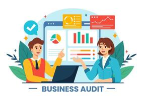 Business Audit Documents Illustration with Charts, Accounting, Calculations and Financial Report Analytics in Flat Cartoon Background vector