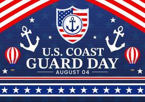 United States Coast Guard Day Illustration on August 4 with American Waving Flag and Ship in National Holiday Flat Cartoon Background vector