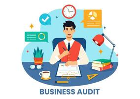 Business Audit Documents Illustration with Charts, Accounting, Calculations and Financial Report Analytics in Flat Cartoon Background vector