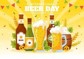 internacional cerveza día ilustración en 5 5 agosto con salud cervezas celebracion y fabricación de cerveza en plano dibujos animados antecedentes diseño vector