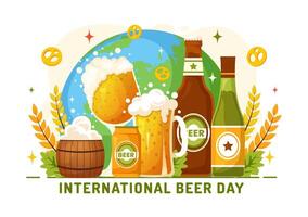 internacional cerveza día ilustración en 5 5 agosto con salud cervezas celebracion y fabricación de cerveza en plano dibujos animados antecedentes diseño vector