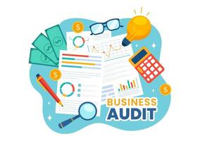 Business Audit Documents Illustration with Charts, Accounting, Calculations and Financial Report Analytics in Flat Cartoon Background vector