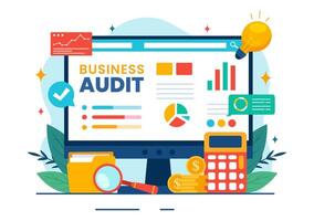 Business Audit Documents Illustration with Charts, Accounting, Calculations and Financial Report Analytics in Flat Cartoon Background vector