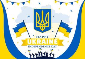 Happy Ukraine Independence Day Illustration on 24 August with Ukrainian Flag Background in National Holiday Flat Cartoon Background vector