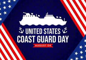 United States Coast Guard Day Illustration on August 4 with American Waving Flag and Ship in National Holiday Flat Cartoon Background vector