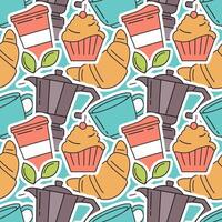 Coffee Time Seamless Pattern Design With Cacao Beans, Grains and Jug in Cartoon Flat Illustration vector