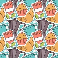 Coffee Time Seamless Pattern Design With Cacao Beans, Grains and Jug in Cartoon Flat Illustration vector