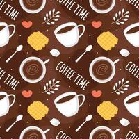 Coffee Time Seamless Pattern Design With Cacao Beans, Grains and Jug in Cartoon Flat Illustration vector
