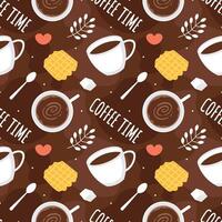 Coffee Time Seamless Pattern Design With Cacao Beans, Grains and Jug in Cartoon Flat Illustration vector