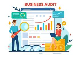 Business Audit Documents Illustration with Charts, Accounting, Calculations and Financial Report Analytics in Flat Cartoon Background vector