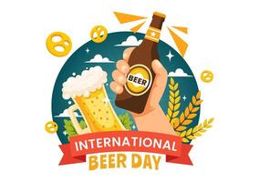 internacional cerveza día ilustración en 5 5 agosto con salud cervezas celebracion y fabricación de cerveza en plano dibujos animados antecedentes diseño vector