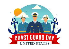 United States Coast Guard Day Illustration on August 4 with American Waving Flag and Ship in National Holiday Flat Cartoon Background vector