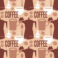 Coffee Time Seamless Pattern Design With Cacao Beans, Grains and Jug in Cartoon Flat Illustration vector