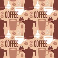 Coffee Time Seamless Pattern Design With Cacao Beans, Grains and Jug in Cartoon Flat Illustration vector