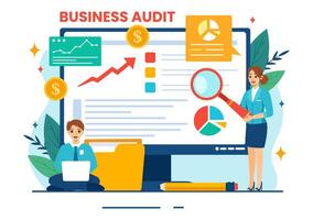 Business Audit Documents Illustration with Charts, Accounting, Calculations and Financial Report Analytics in Flat Cartoon Background vector